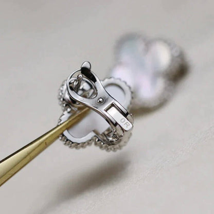 [OrnoraJewelry]CLOVER MEDIUM 1 MOTIFS  WHITE MOP EARRINGS SILVER
