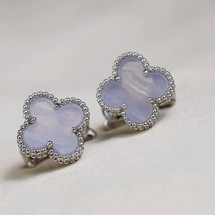 [OrnoraJewelry]CLOVER MEDIUM 1 MOTIFS  WHITE MOP EARRINGS SILVER