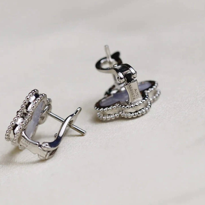 [OrnoraJewelry]CLOVER MEDIUM 1 MOTIFS  WHITE MOP EARRINGS SILVER