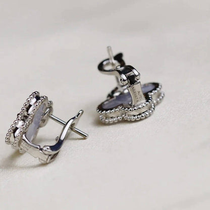 [OrnoraJewelry]CLOVER MEDIUM 1 MOTIFS  WHITE MOP EARRINGS SILVER