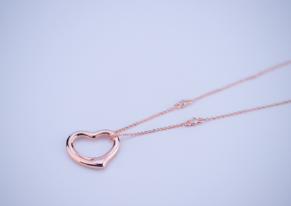 [Ornora Jewelry]OPEN HEART PEDANT PINK GOLD NECKLACE