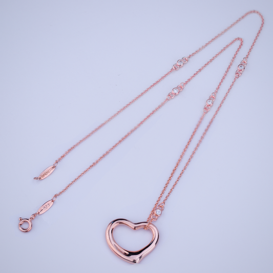 [Ornora Jewelry]OPEN HEART PEDANT PINK GOLD NECKLACE