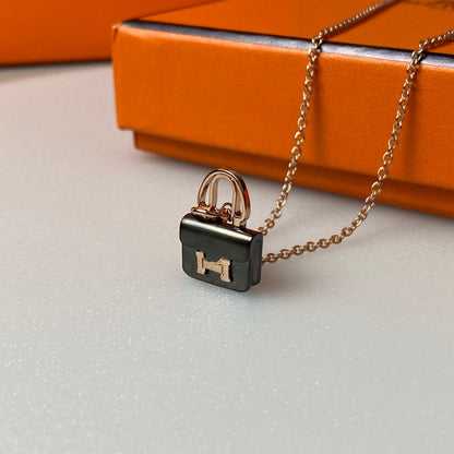 [OrnoraJewelry]CONSTANCE BLACK PEDANT PINK GOLD NECKLACE