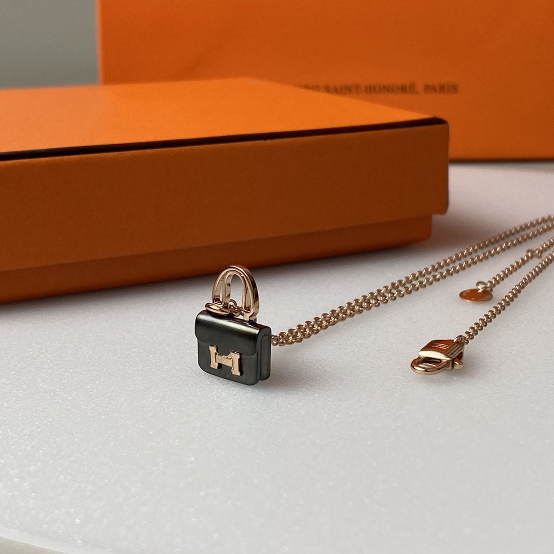 [OrnoraJewelry]CONSTANCE BLACK PEDANT PINK GOLD NECKLACE