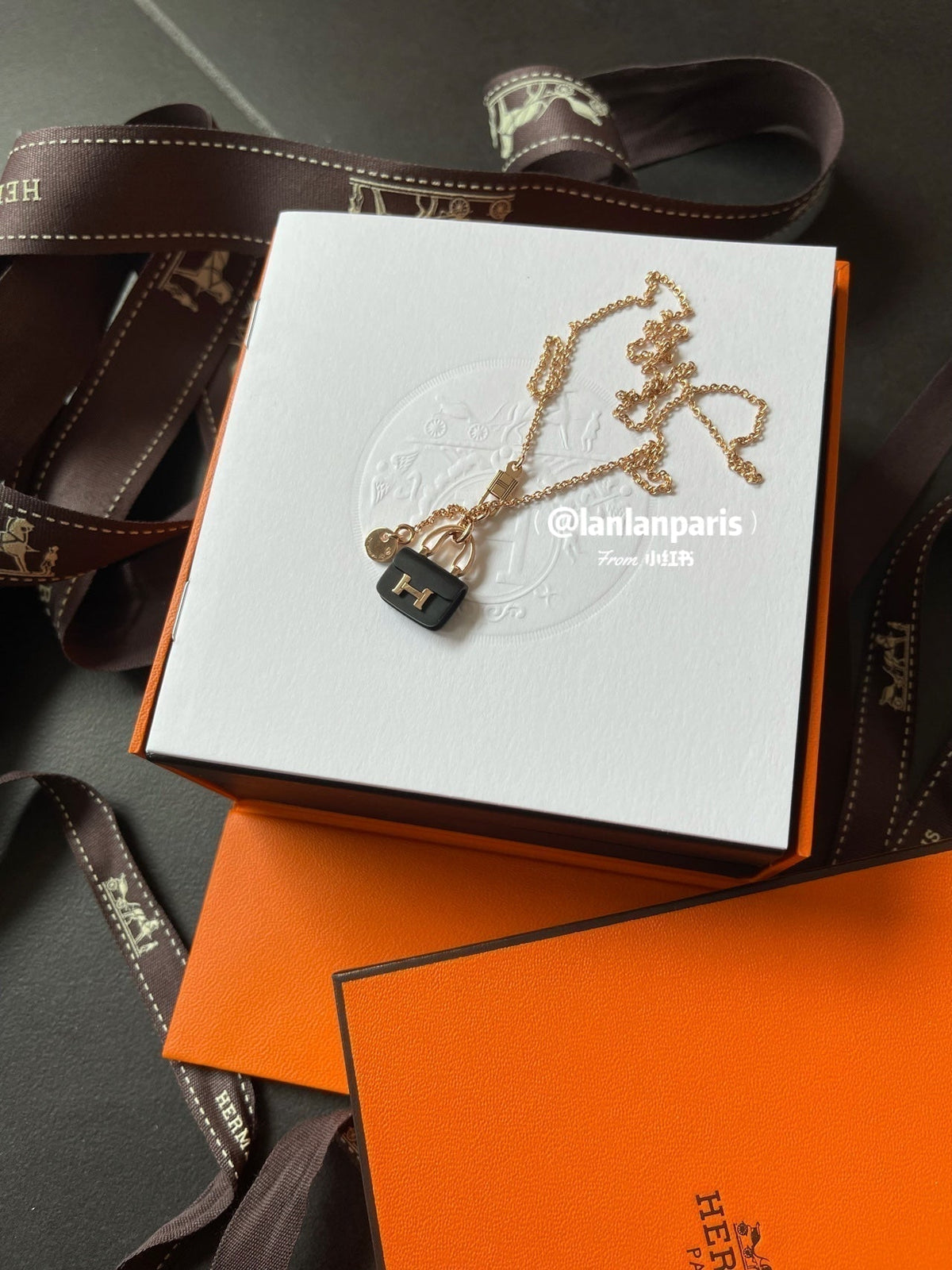 [OrnoraJewelry]CONSTANCE BLACK PEDANT PINK GOLD NECKLACE