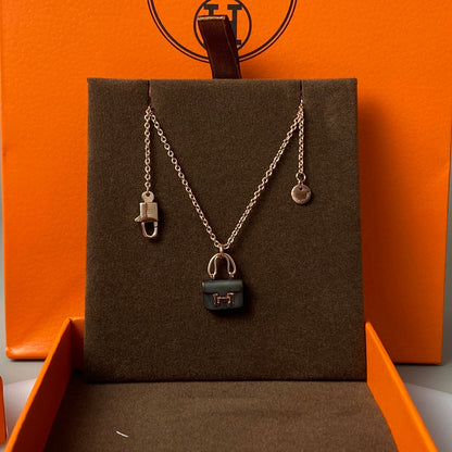[OrnoraJewelry]CONSTANCE BLACK PEDANT PINK GOLD NECKLACE