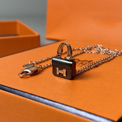 [OrnoraJewelry]CONSTANCE BLACK PEDANT PINK GOLD NECKLACE