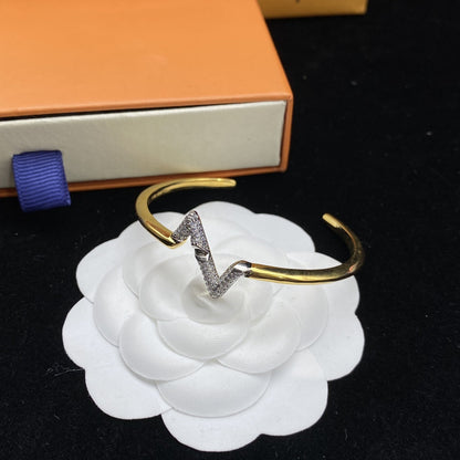 [OrnoraJewelry]VOLTE UPSITE DOWN DIAMOND GOLD OPEN BRACELET