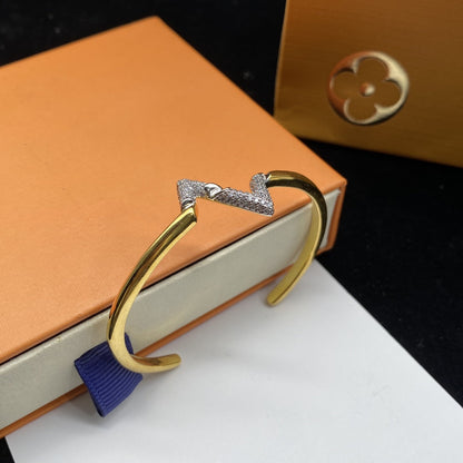 [OrnoraJewelry]VOLTE UPSITE DOWN DIAMOND GOLD OPEN BRACELET