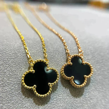 [OrnoraJewelry]CLOVER 15MM BLACK ONYX SINGLE FLOWER NECKLACE