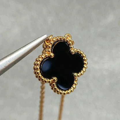 [OrnoraJewelry]CLOVER 15MM BLACK ONYX SINGLE FLOWER NECKLACE