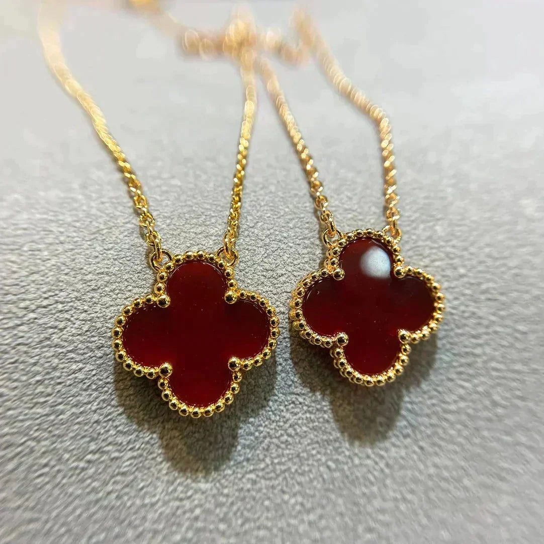 [OrnoraJewelry]CLOVER 15MM CARNELIAN SINGLE FLOWER NECKLACE