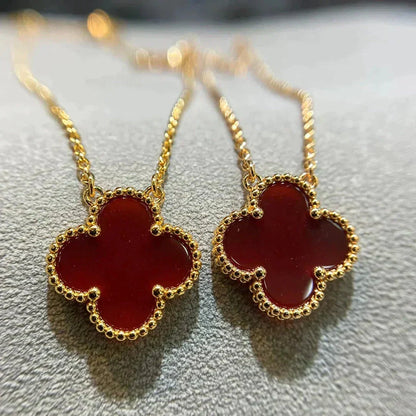 [OrnoraJewelry]CLOVER 15MM CARNELIAN SINGLE FLOWER NECKLACE