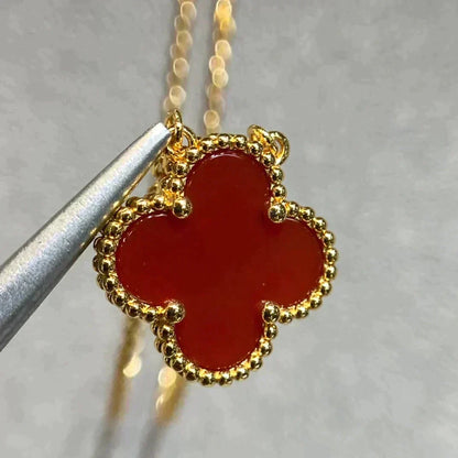 [OrnoraJewelry]CLOVER 15MM CARNELIAN SINGLE FLOWER NECKLACE
