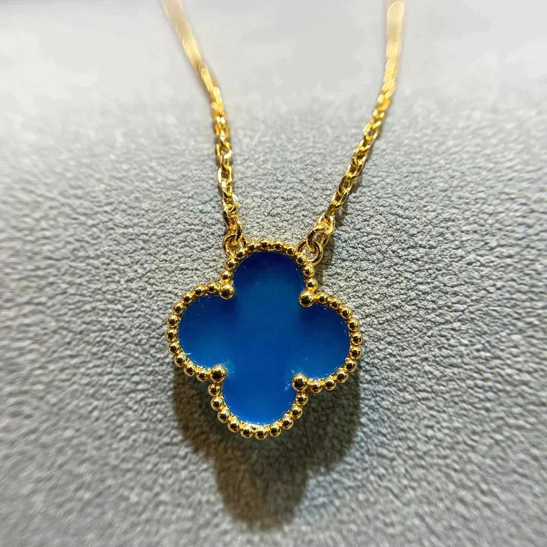 [OrnoraJewelry]CLOVER 15MM BLUE AGATE NECKLACE