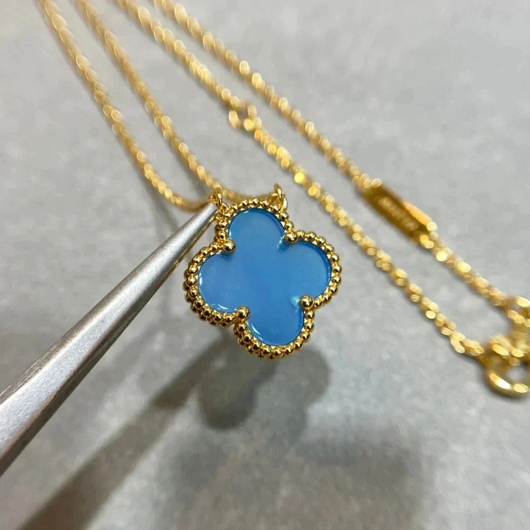 [OrnoraJewelry]CLOVER 15MM BLUE AGATE NECKLACE