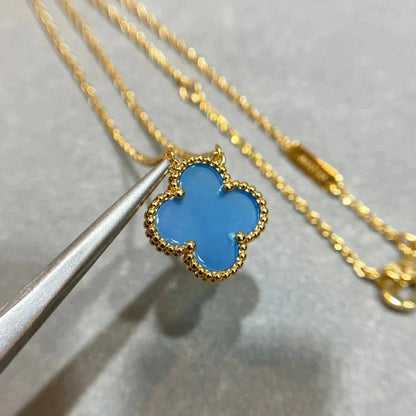 [OrnoraJewelry]CLOVER 15MM BLUE AGATE NECKLACE