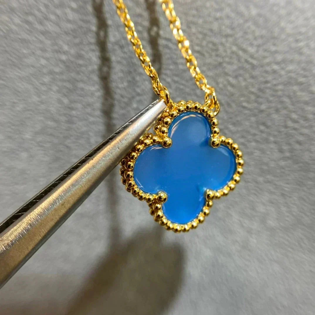 [OrnoraJewelry]CLOVER 15MM BLUE AGATE NECKLACE