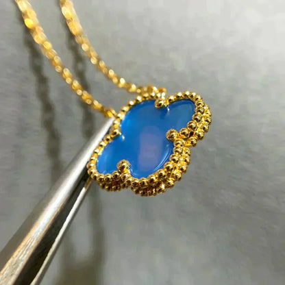 [OrnoraJewelry]CLOVER 15MM BLUE AGATE NECKLACE