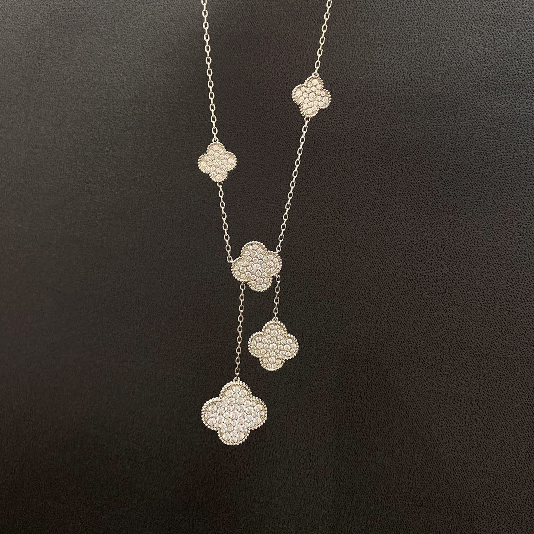 [OrnoraJewelry]CLOVER 5 MOTIFS SILVER DIAMONDS NECKLACE