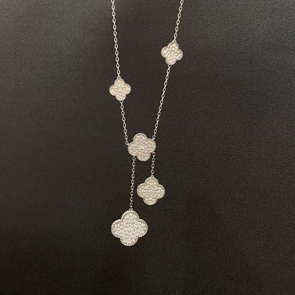 [OrnoraJewelry]CLOVER 5 MOTIFS SILVER DIAMONDS NECKLACE