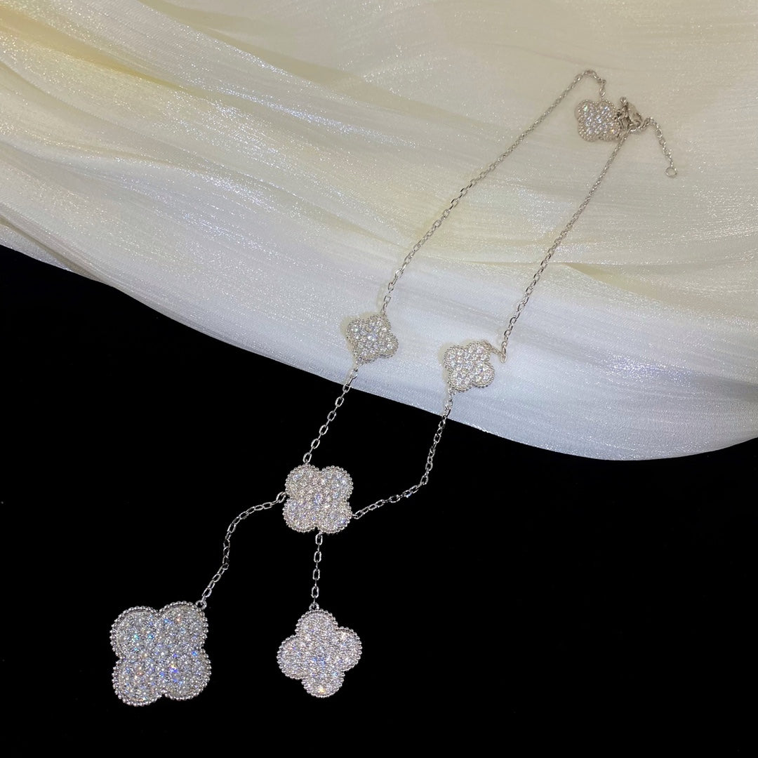 [OrnoraJewelry]CLOVER 5 MOTIFS SILVER DIAMONDS NECKLACE