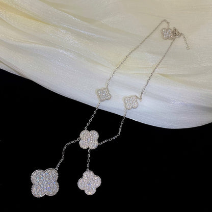 [OrnoraJewelry]CLOVER 5 MOTIFS SILVER DIAMONDS NECKLACE