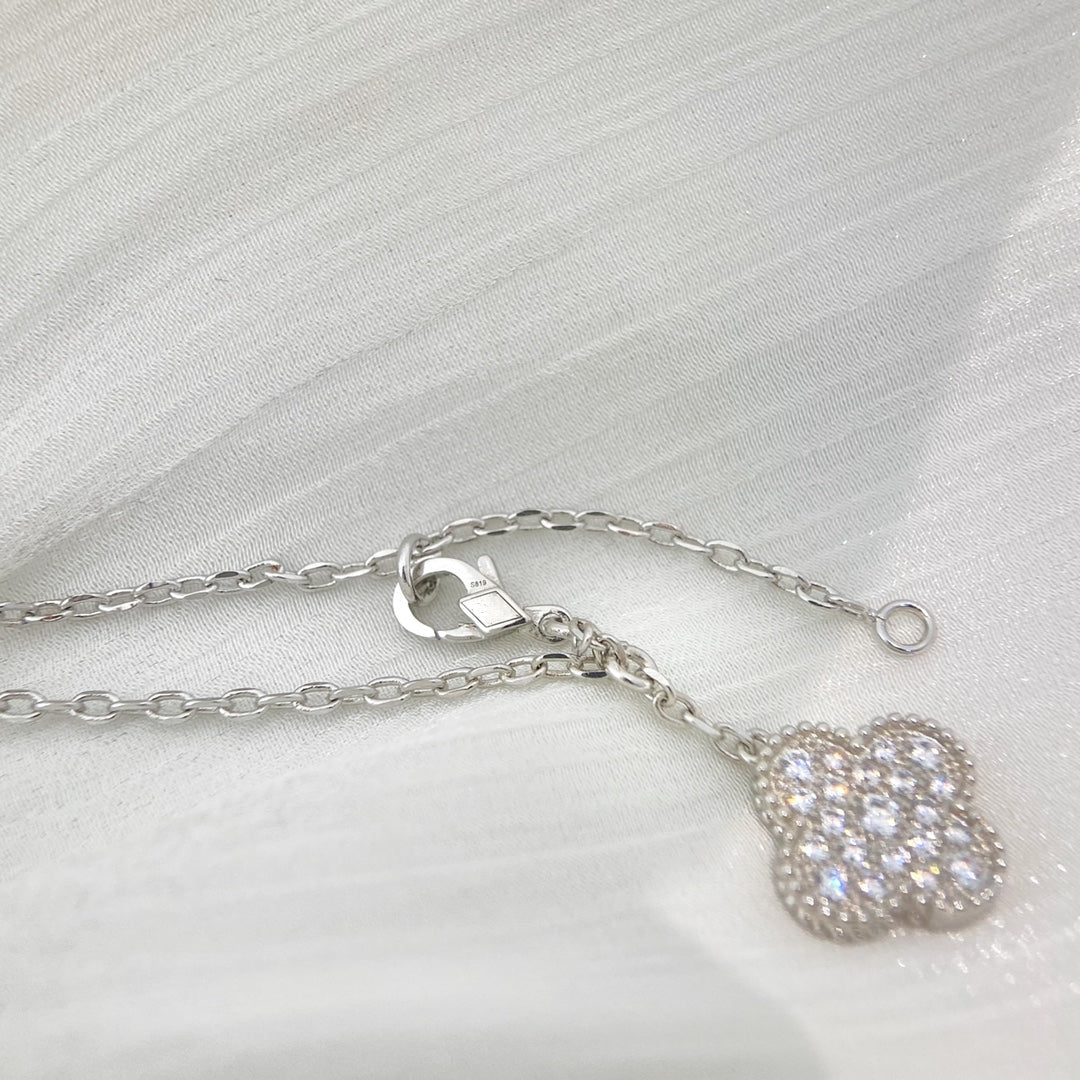 [OrnoraJewelry]CLOVER 5 MOTIFS SILVER DIAMONDS NECKLACE