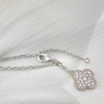 [OrnoraJewelry]CLOVER 5 MOTIFS SILVER DIAMONDS NECKLACE