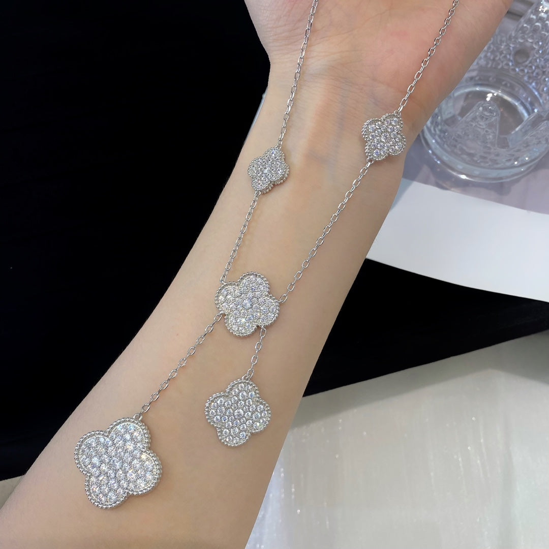 [OrnoraJewelry]CLOVER 5 MOTIFS SILVER DIAMONDS NECKLACE