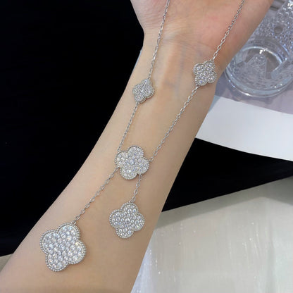 [OrnoraJewelry]CLOVER 5 MOTIFS SILVER DIAMONDS NECKLACE