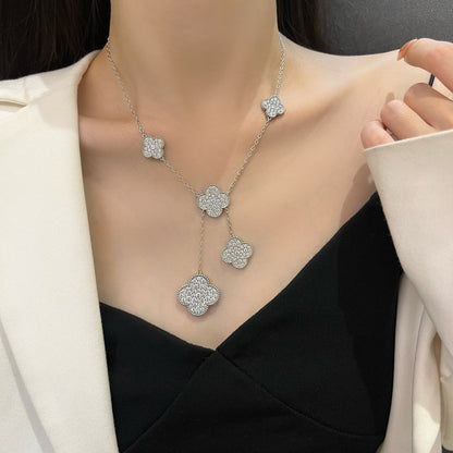 [OrnoraJewelry]CLOVER 5 MOTIFS SILVER DIAMONDS NECKLACE
