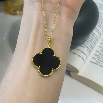 [OrnoraJewelry]CLOVER 25MM NECKLACE GOLD ONYX