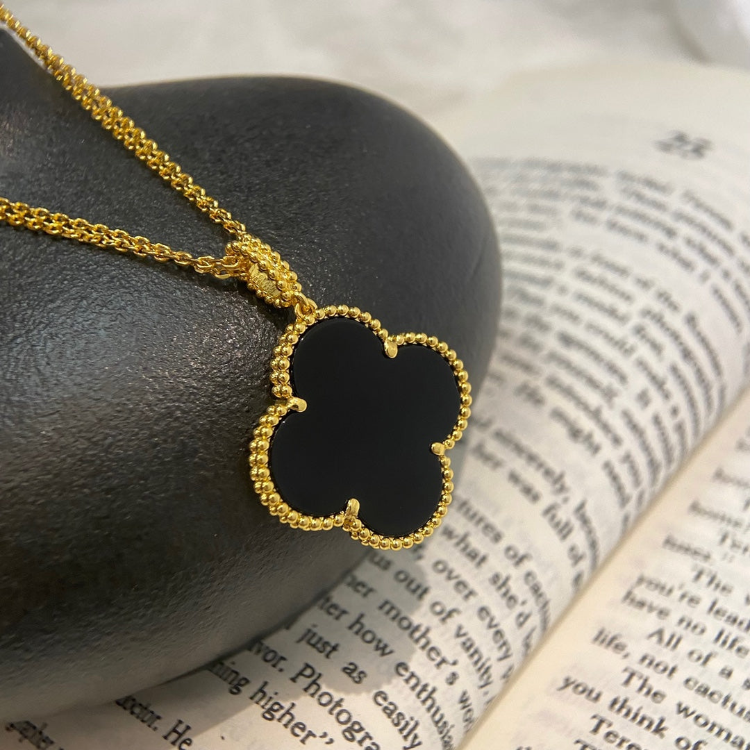 [OrnoraJewelry]CLOVER 25MM NECKLACE GOLD ONYX