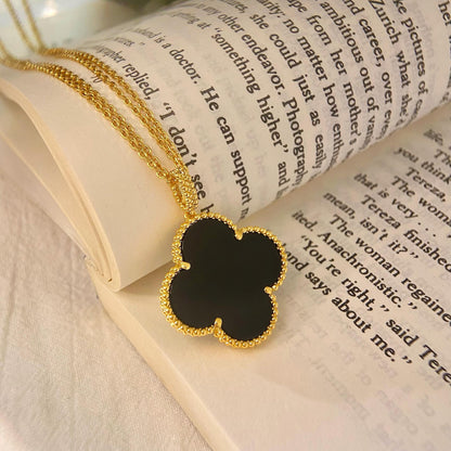 [OrnoraJewelry]CLOVER 25MM NECKLACE GOLD ONYX