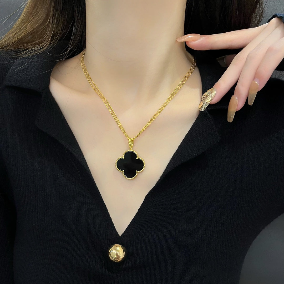 [OrnoraJewelry]CLOVER 25MM NECKLACE GOLD ONYX