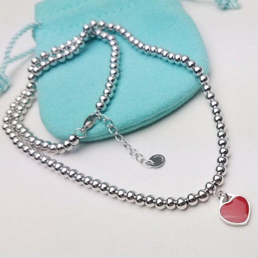 [Ornora Jewelry]HEART PEDANT SILVER BALL CHAIN NECKLACE
