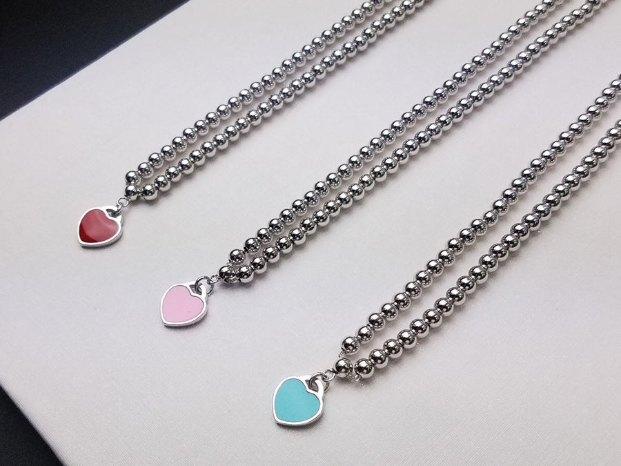 [Ornora Jewelry]HEART PEDANT SILVER BALL CHAIN NECKLACE