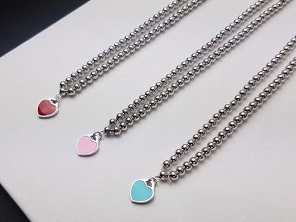 [Ornora Jewelry]HEART PEDANT SILVER BALL CHAIN NECKLACE