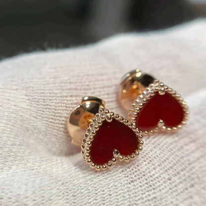[OrnoraJewelry]HEART CARNELIAN STUD EARRINGS