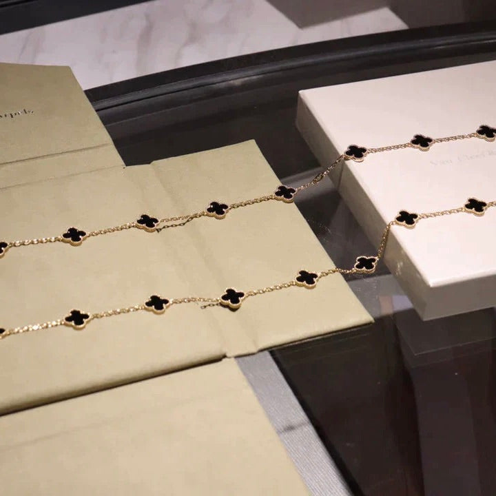 [OrnoraJewelry]CLOVER 20 MOTIFS ONYX NECKLACE