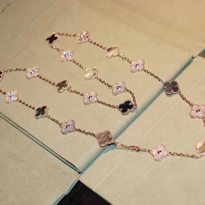 [OrnoraJewelry]CLOVER 20 MOTIFS DARK MOP DIAMOND  NECKLACE