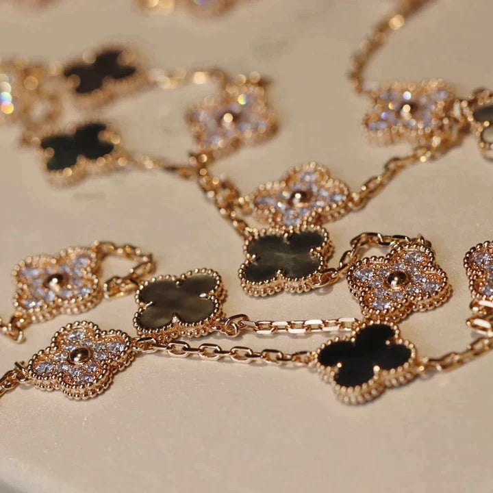 [OrnoraJewelry]CLOVER 20 MOTIFS DARK MOP DIAMOND  NECKLACE