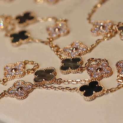 [OrnoraJewelry]CLOVER 20 MOTIFS DARK MOP DIAMOND  NECKLACE