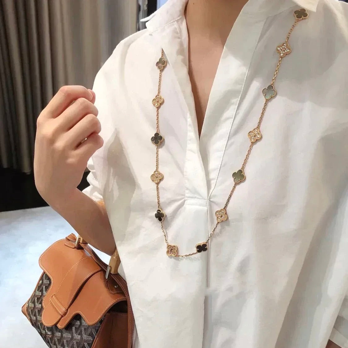 [OrnoraJewelry]CLOVER 20 MOTIFS DARK MOP DIAMOND  NECKLACE