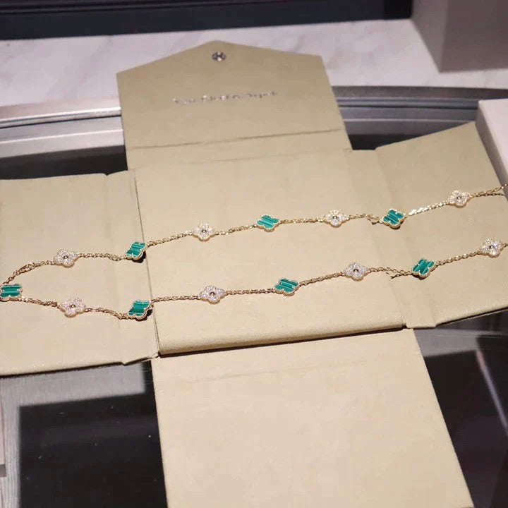 [OrnoraJewelry]CLOVER 20 MOTIFS MALACHITE DIAMOND NECKLACE