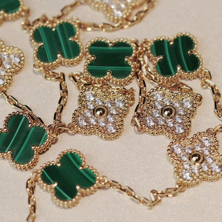 [OrnoraJewelry]CLOVER 20 MOTIFS MALACHITE DIAMOND NECKLACE