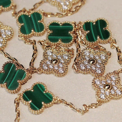[OrnoraJewelry]CLOVER 20 MOTIFS MALACHITE DIAMOND NECKLACE