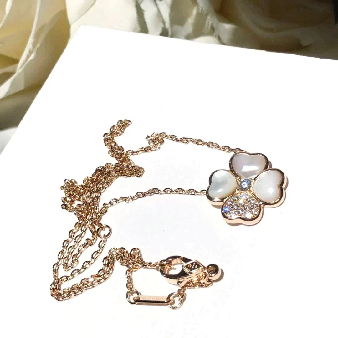 [OrnoraJewelry]CLOVER MOP DIAMOND ROSE GOLD NECKLACE