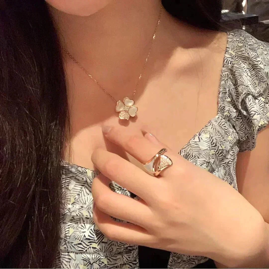 [OrnoraJewelry]CLOVER MOP DIAMOND ROSE GOLD NECKLACE